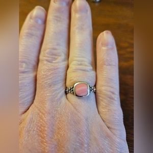 Sterling silver small square coral ring